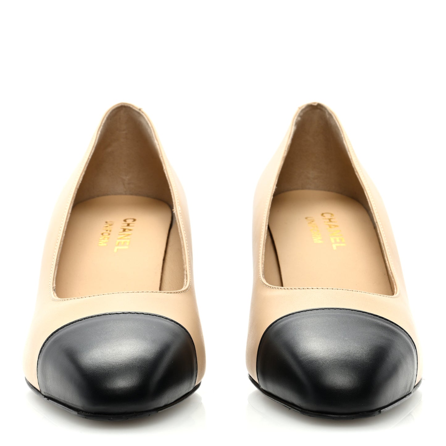 Lambskin Cap Toe CC Pumps 40 Beige Black