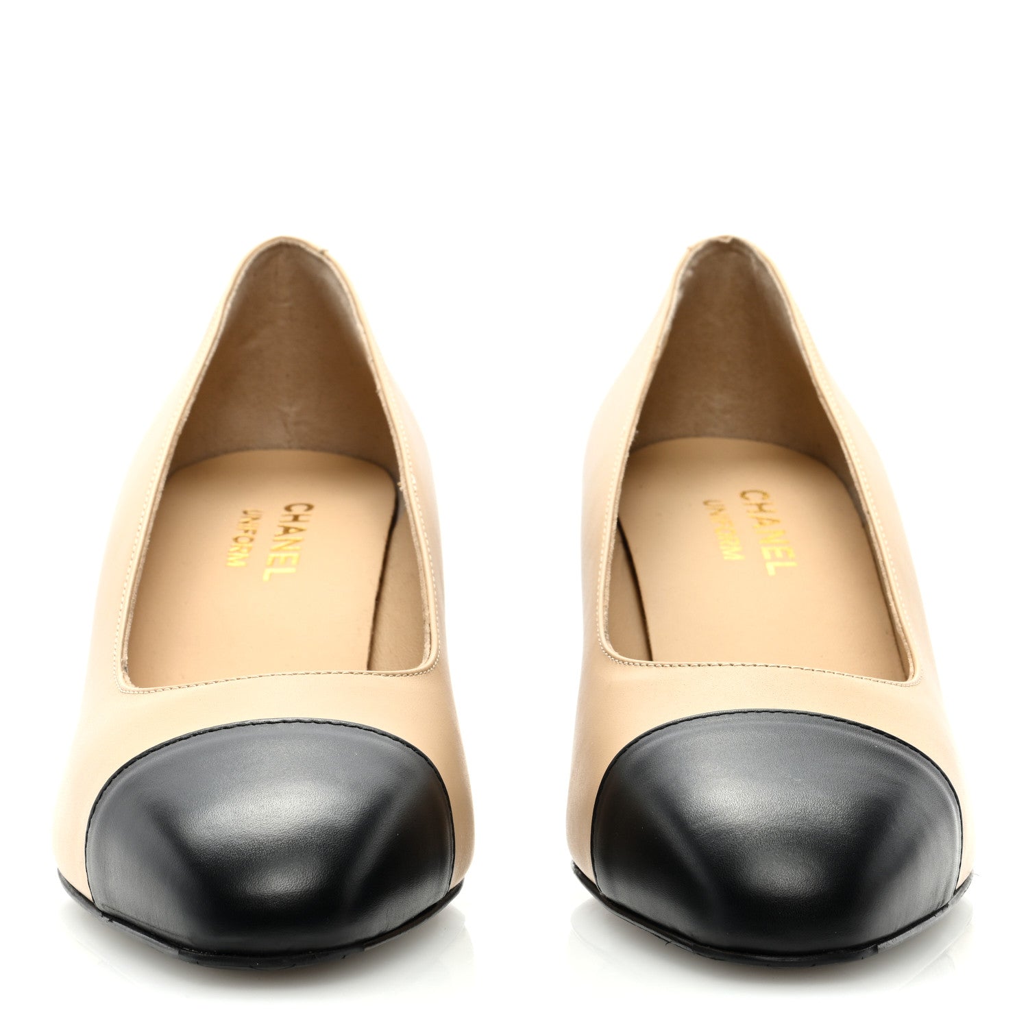 Chanel Lambskin Cap Toe CC Pumps 40 Beige Black 2 of 7