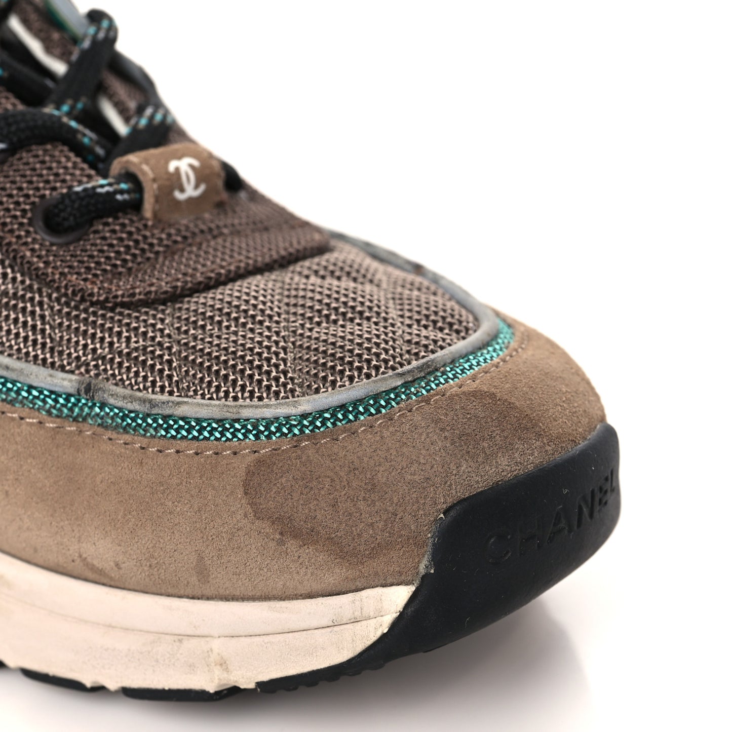 Nylon Calfskin Suede Womens CC Sneakers 40.5 Brown Green