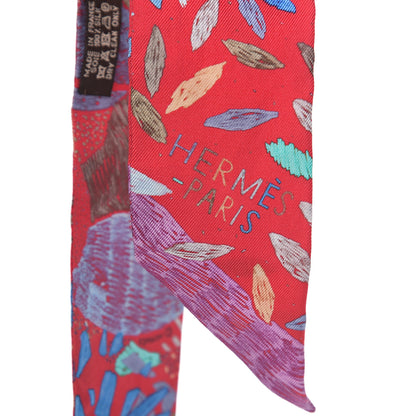 Hermes Silk Chacun Fait Son Nid Twilly Rouge Bleu Violet 3 of 3
