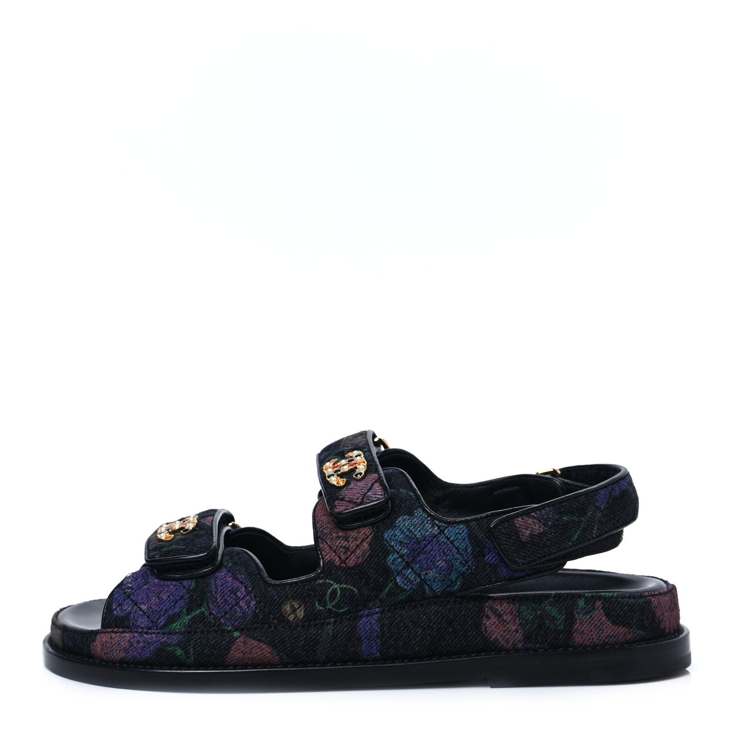 Denim Quilted Dad Sandals 36.5 Black Multicolor