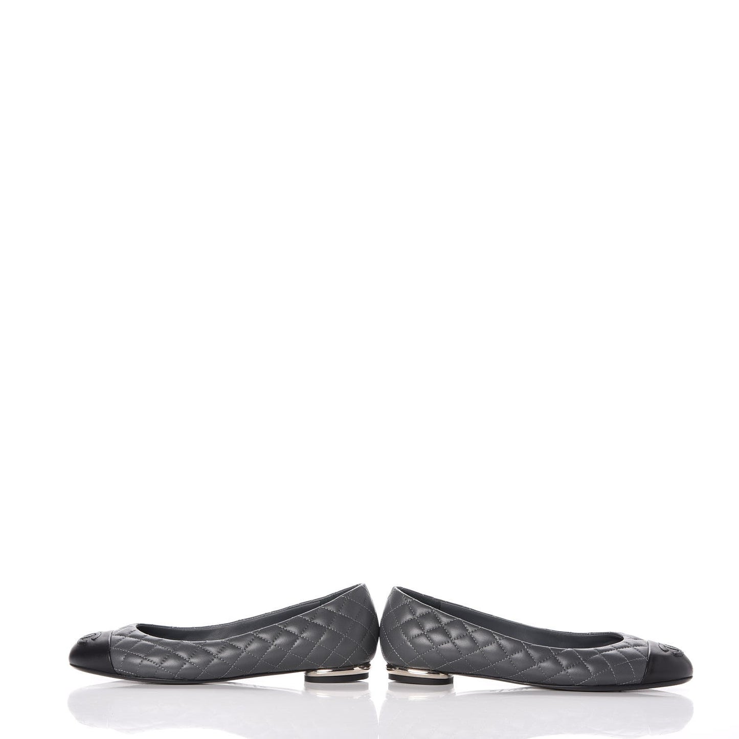 Lambskin Quilted CC Cap Toe Ballerina Flats 36 Grey Black