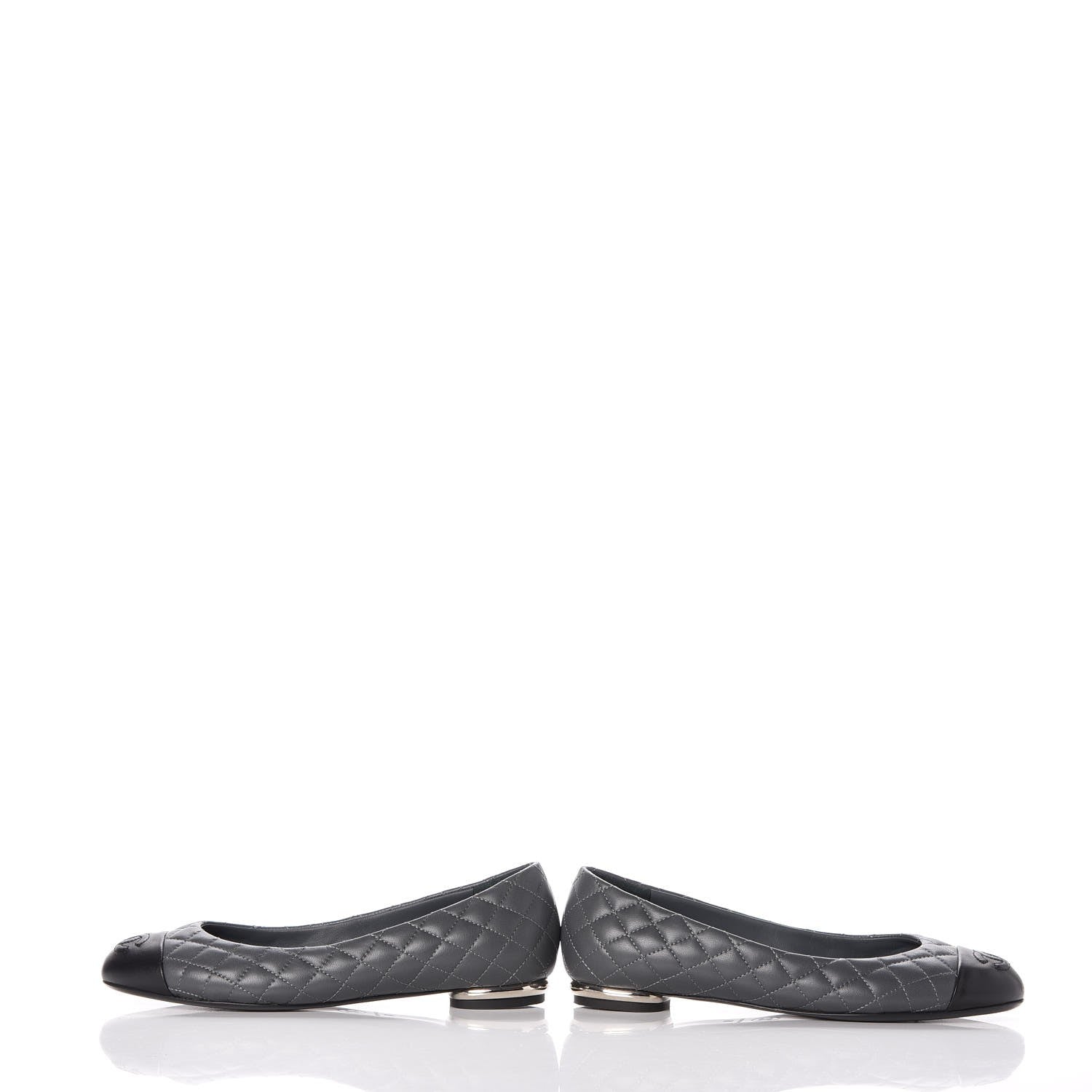 Chanel Lambskin Quilted CC Cap Toe Ballerina Flats 36 Grey Black 6 of 12