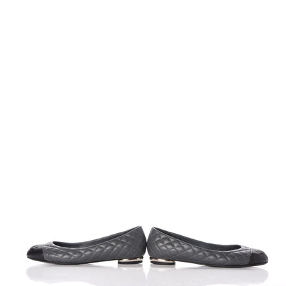 Chanel Lambskin Quilted CC Cap Toe Ballerina Flats 36 Grey Black 6 of 12