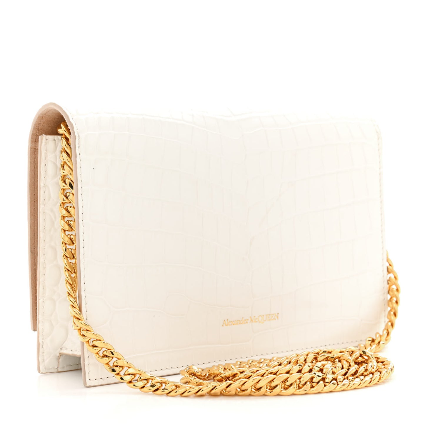 Calfskin Crocodile Embossed Skull Mini Crossbody Bag White