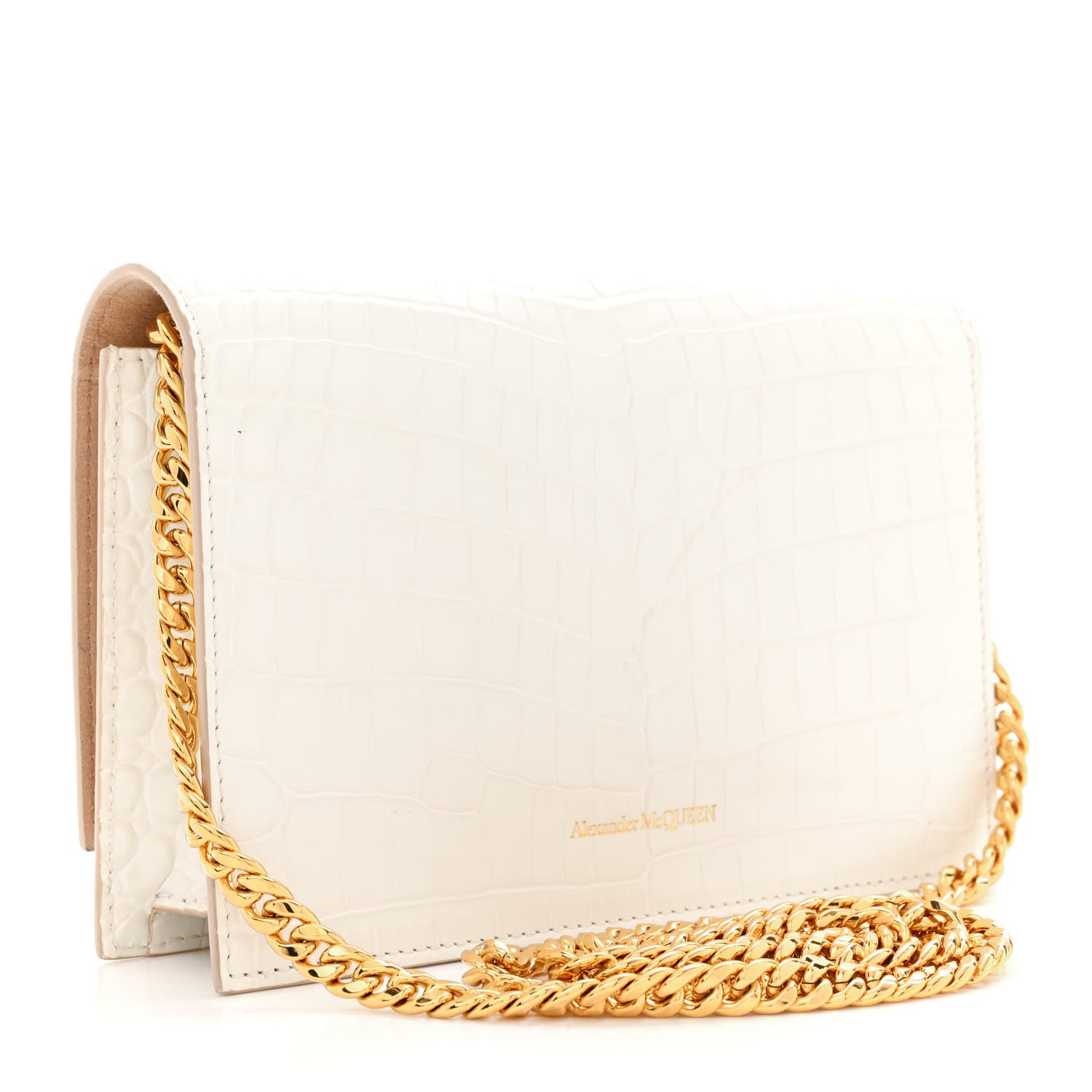 Alexander McQueen Calfskin Crocodile Embossed Skull Mini Crossbody Bag White 3 of 14