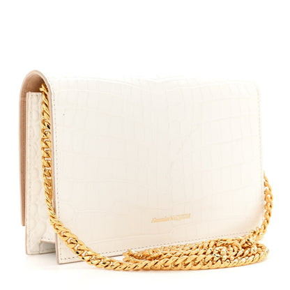 Alexander McQueen Calfskin Crocodile Embossed Skull Mini Crossbody Bag White 3 of 14