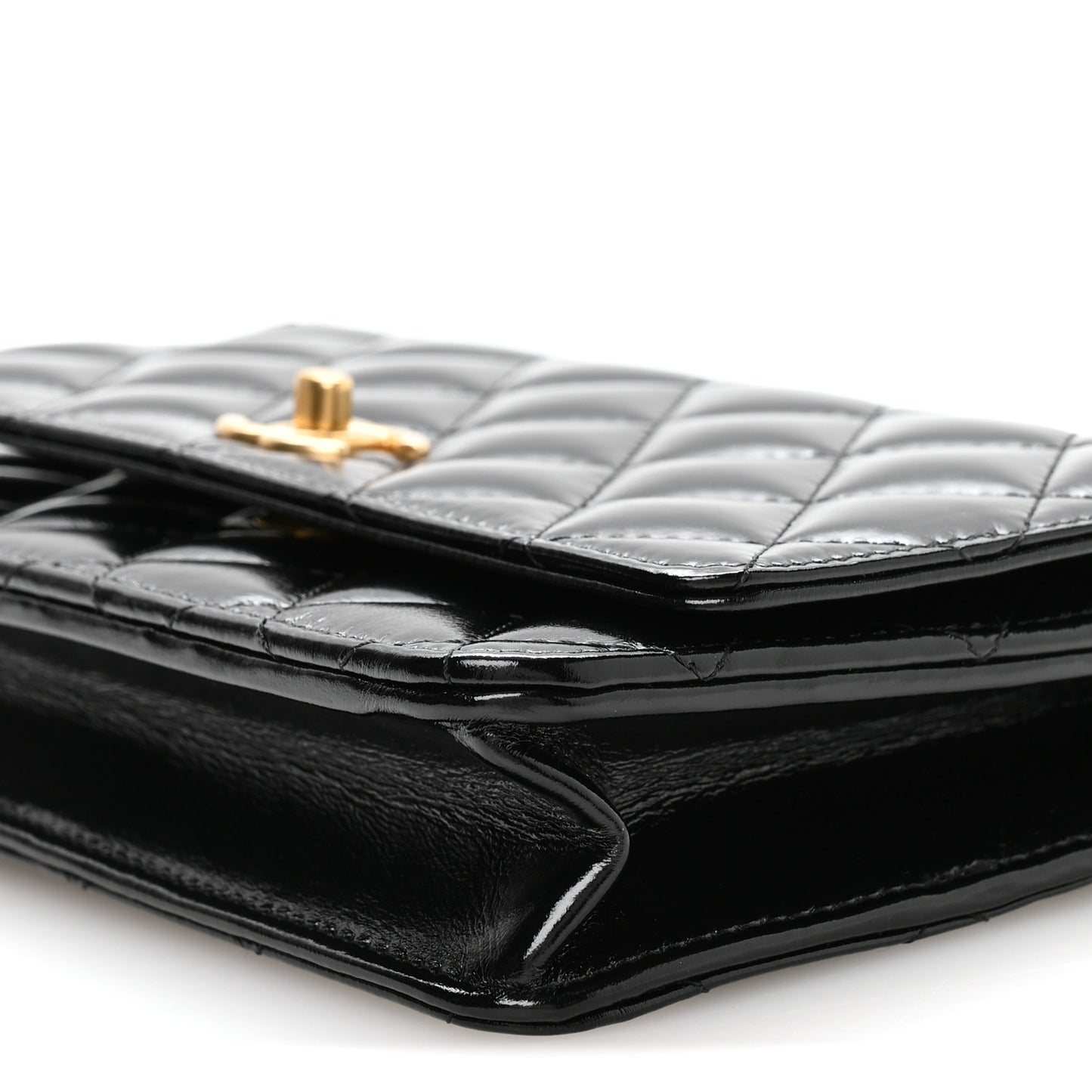 Shiny Crumpled Calfskin Quilted Precious Tie Wallet On Chain WOC Black