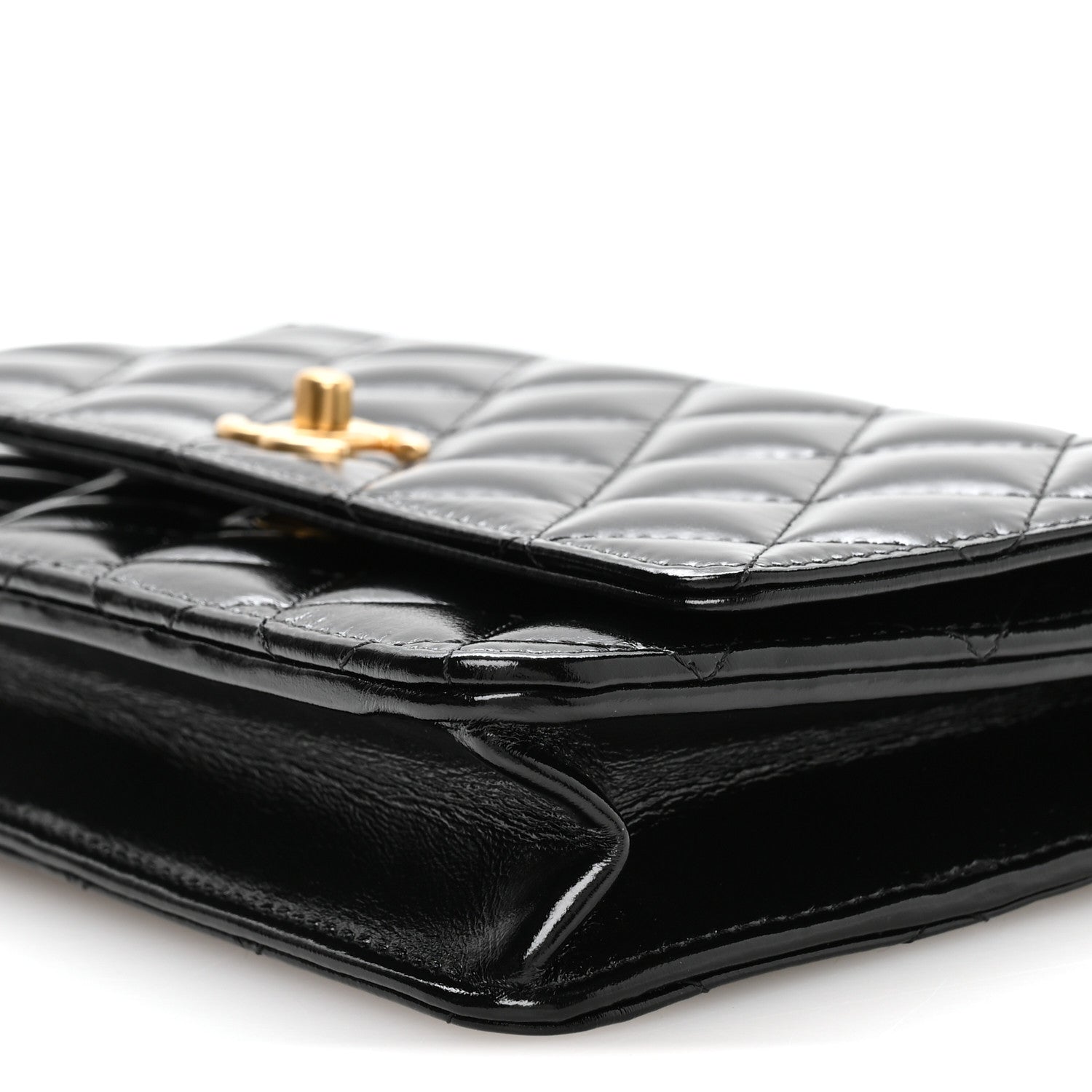 Chanel Shiny Crumpled Calfskin Quilted Precious Tie Wallet On Chain WOC Black 11 of 12