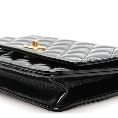 Chanel Shiny Crumpled Calfskin Quilted Precious Tie Wallet On Chain WOC Black 11 of 12