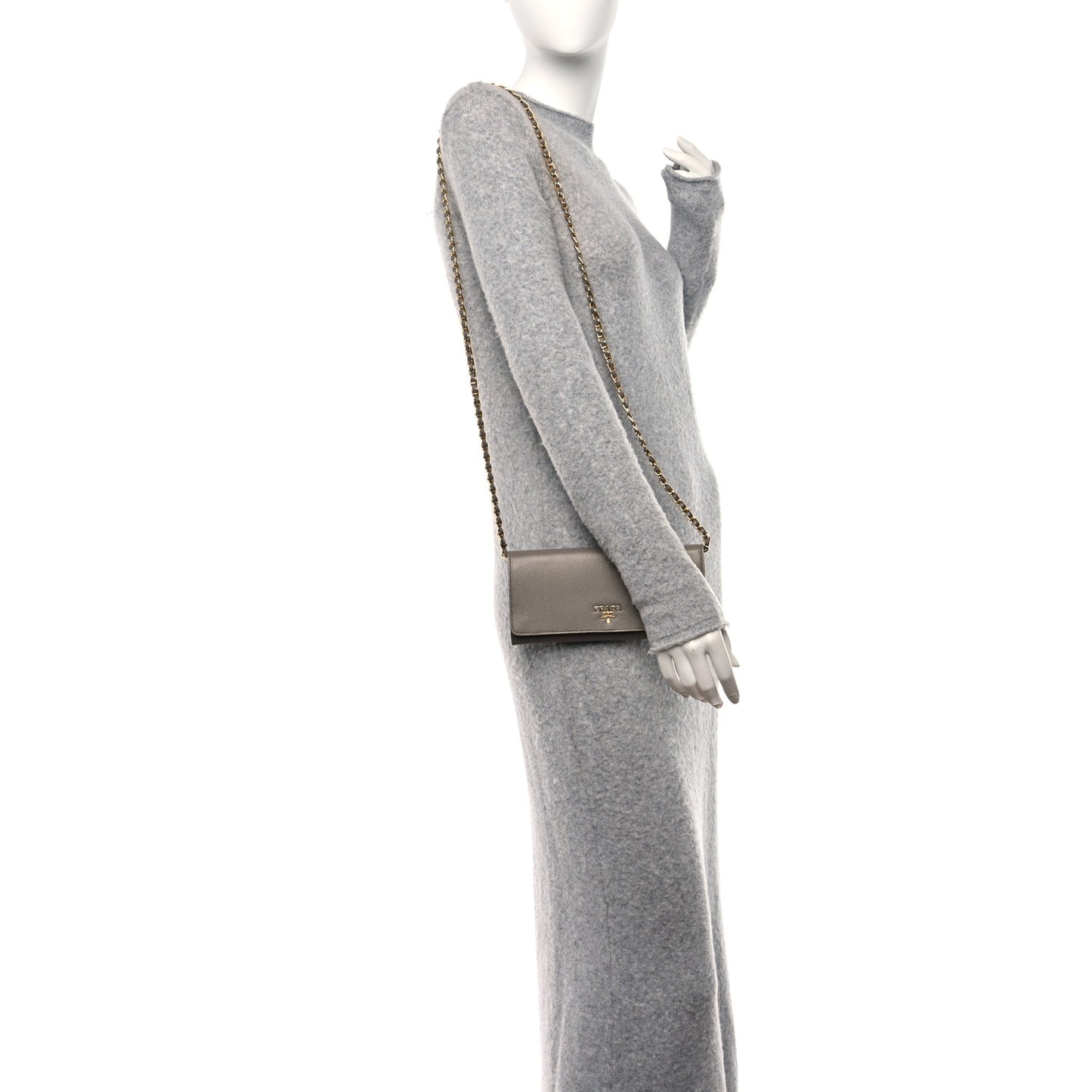 Saffiano Metal Oro Chain Wallet Argilla