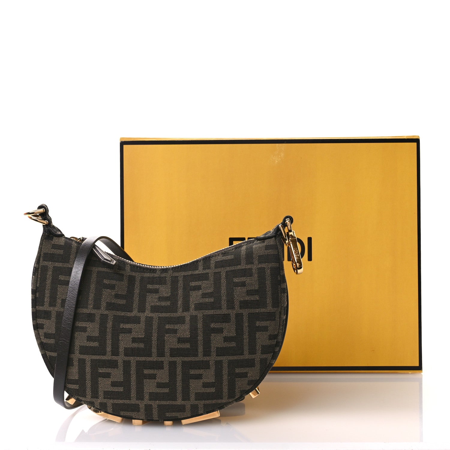 Fendi Fabric Jacquard Vitello Grace FF 1974 Mini Fendigraphy Hobo Bag Tobacco Moro Ebano 11 of 11