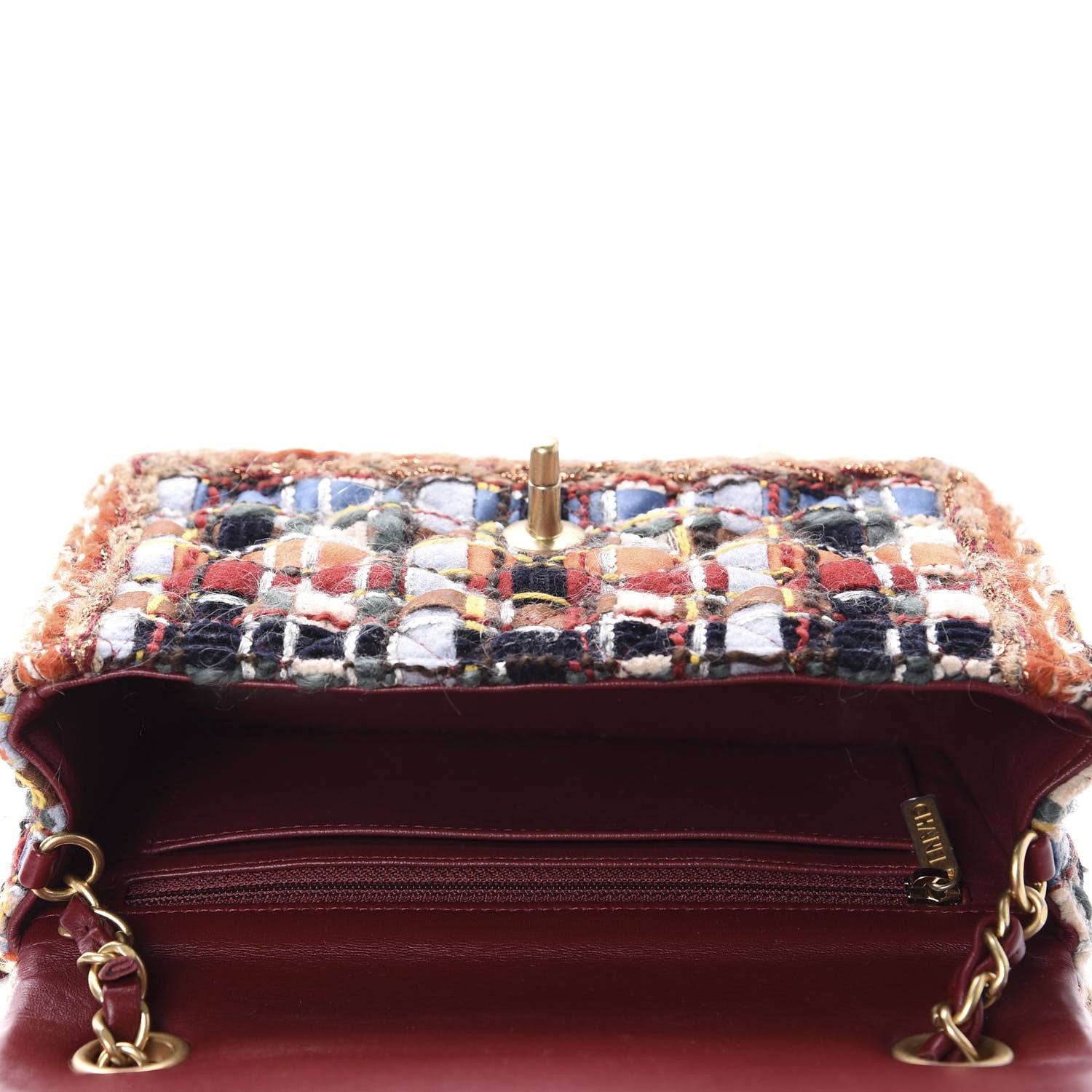 Chanel Tweed Quilted Mini Rectangular Flap Blue Orange Navy Beige 5 of 11