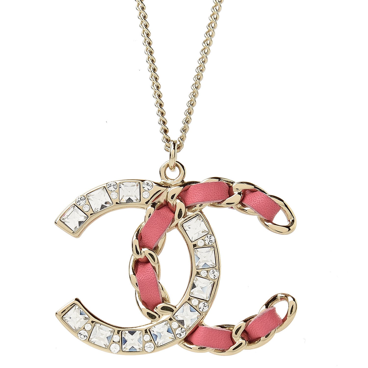 Chanel Lambskin Baguette Crystal CC Necklace Gold Pink 4 of 6