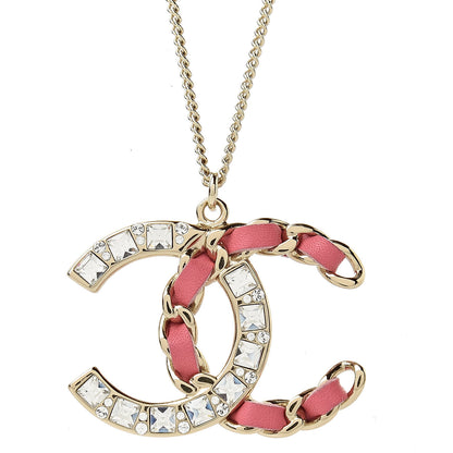 Chanel Lambskin Baguette Crystal CC Necklace Gold Pink 4 of 6