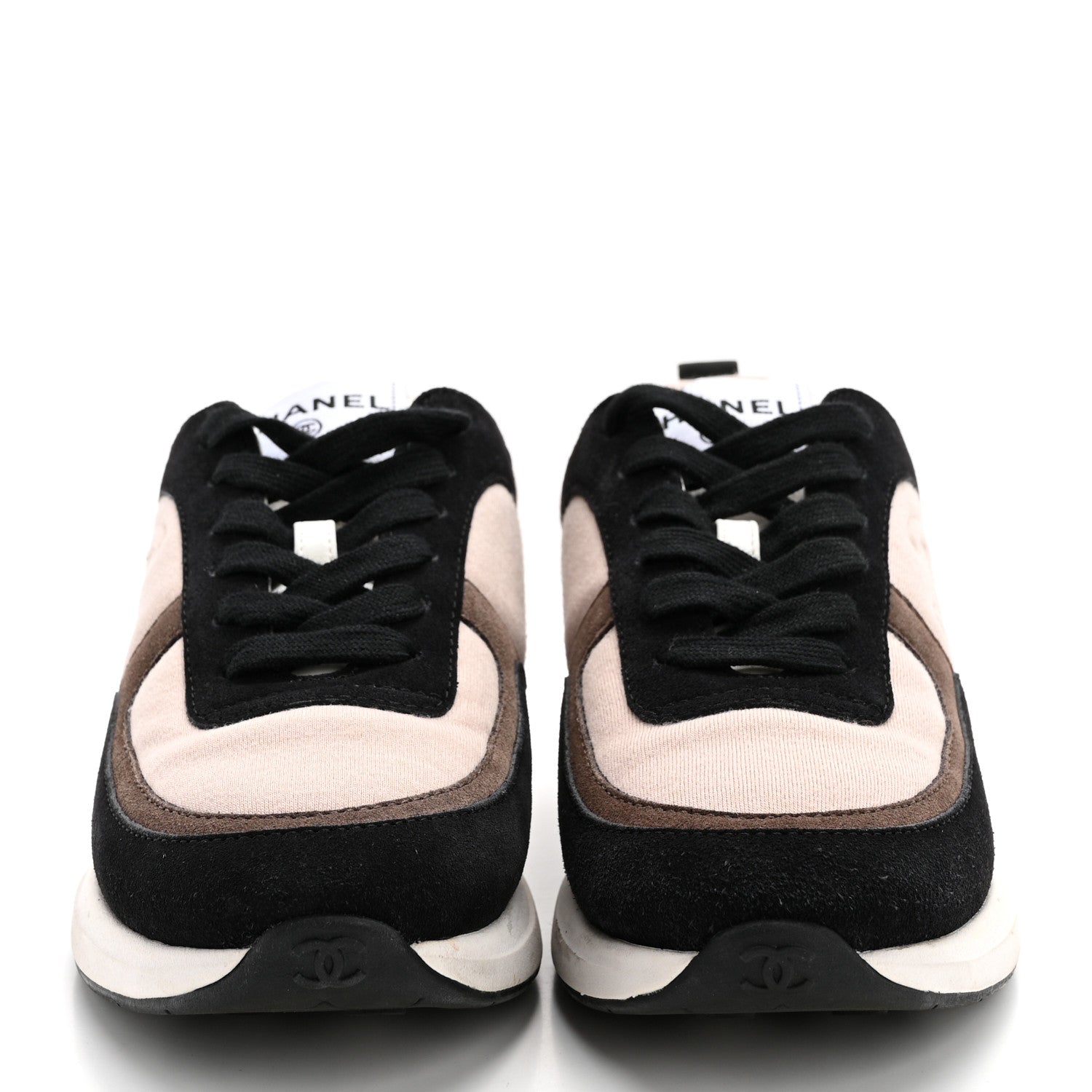 Chanel Suede Calfskin Fabric CC Sneakers 36 Dark Grey Light Pink 2 of 10