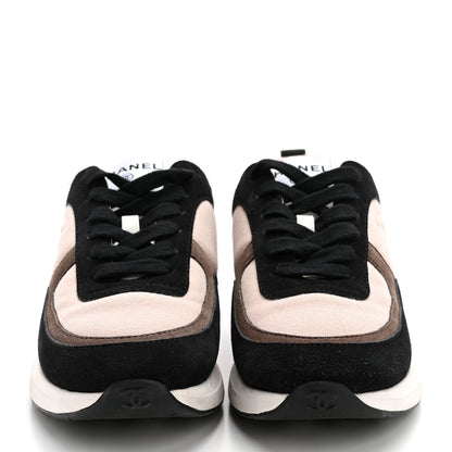 Chanel Suede Calfskin Fabric CC Sneakers 36 Dark Grey Light Pink 2 of 10