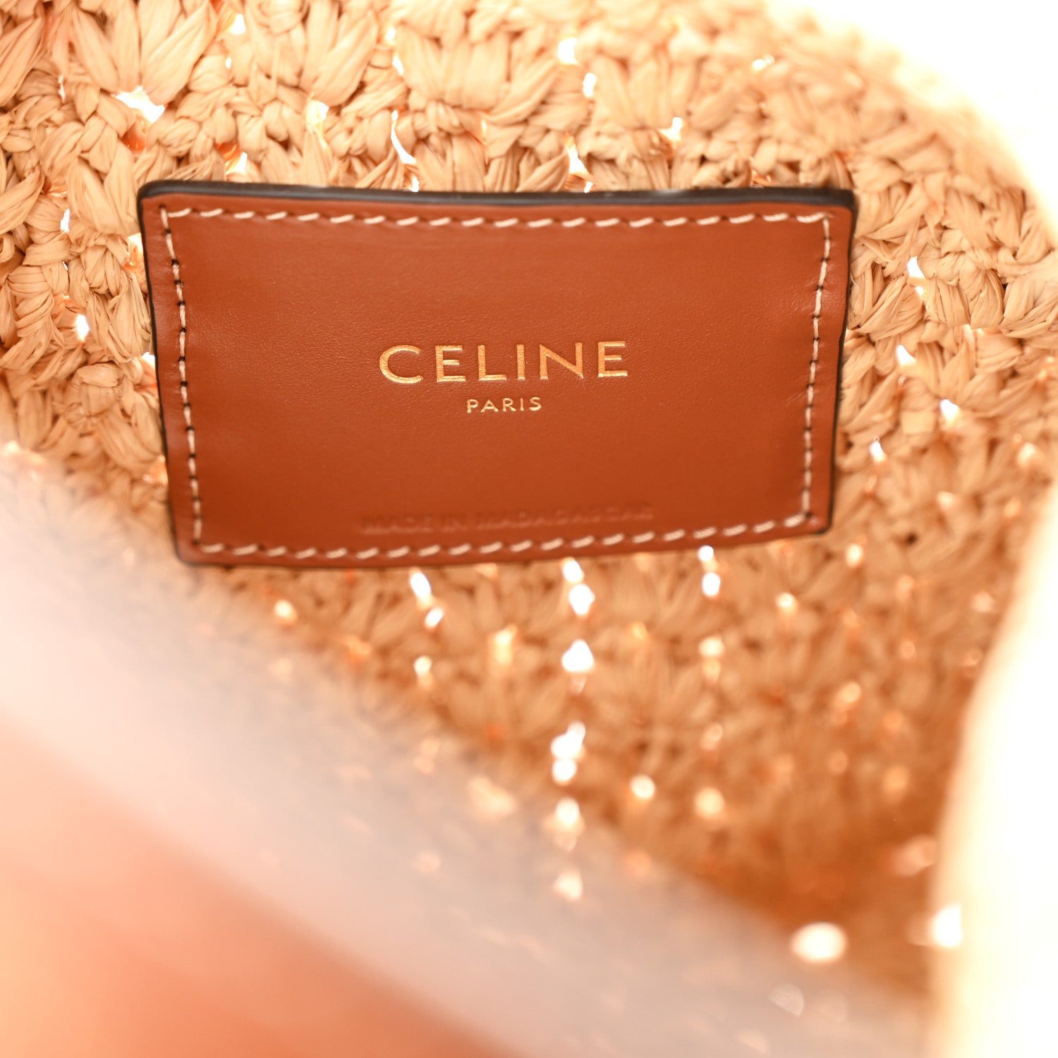 Celine Raffia Calfskin Triomphe Panier Hobo Bag Natural Tan 6 of 9