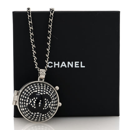 Chanel Resin Crystal Lambskin Ball Mirror Necklace Black Silver 6 of 6