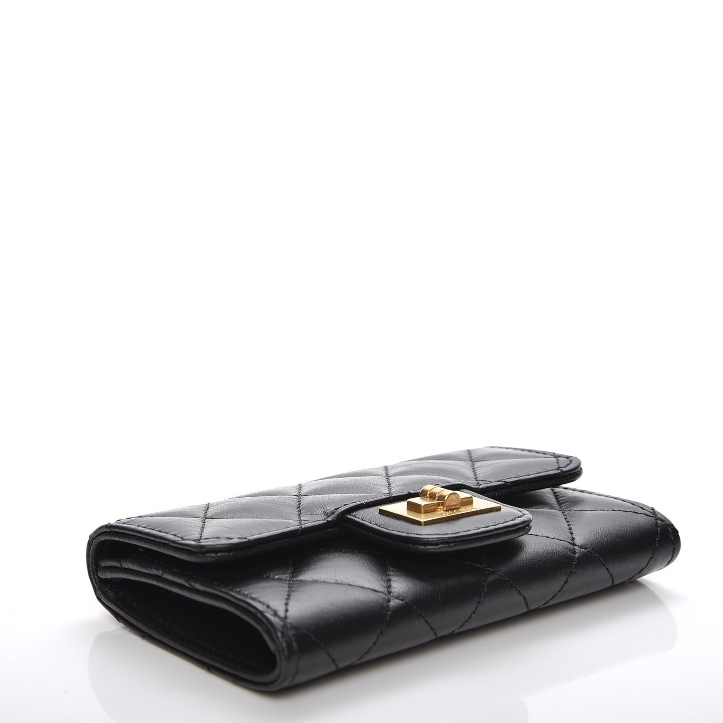 Aged Calfskin Quilted Reissue Flap Card Holder Black