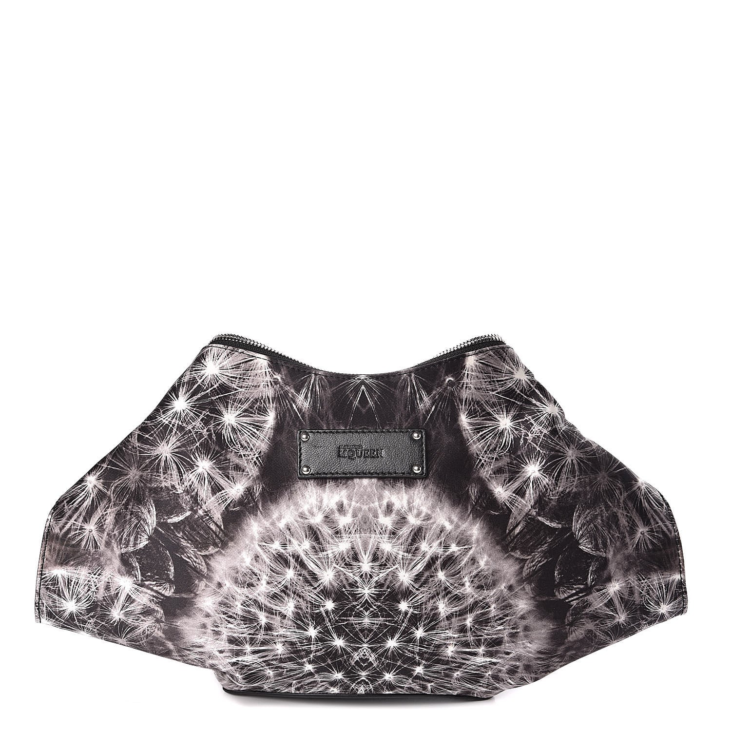 Alexander McQueen Silk Dandelion Print De Manta Clutch Black 1 of 9