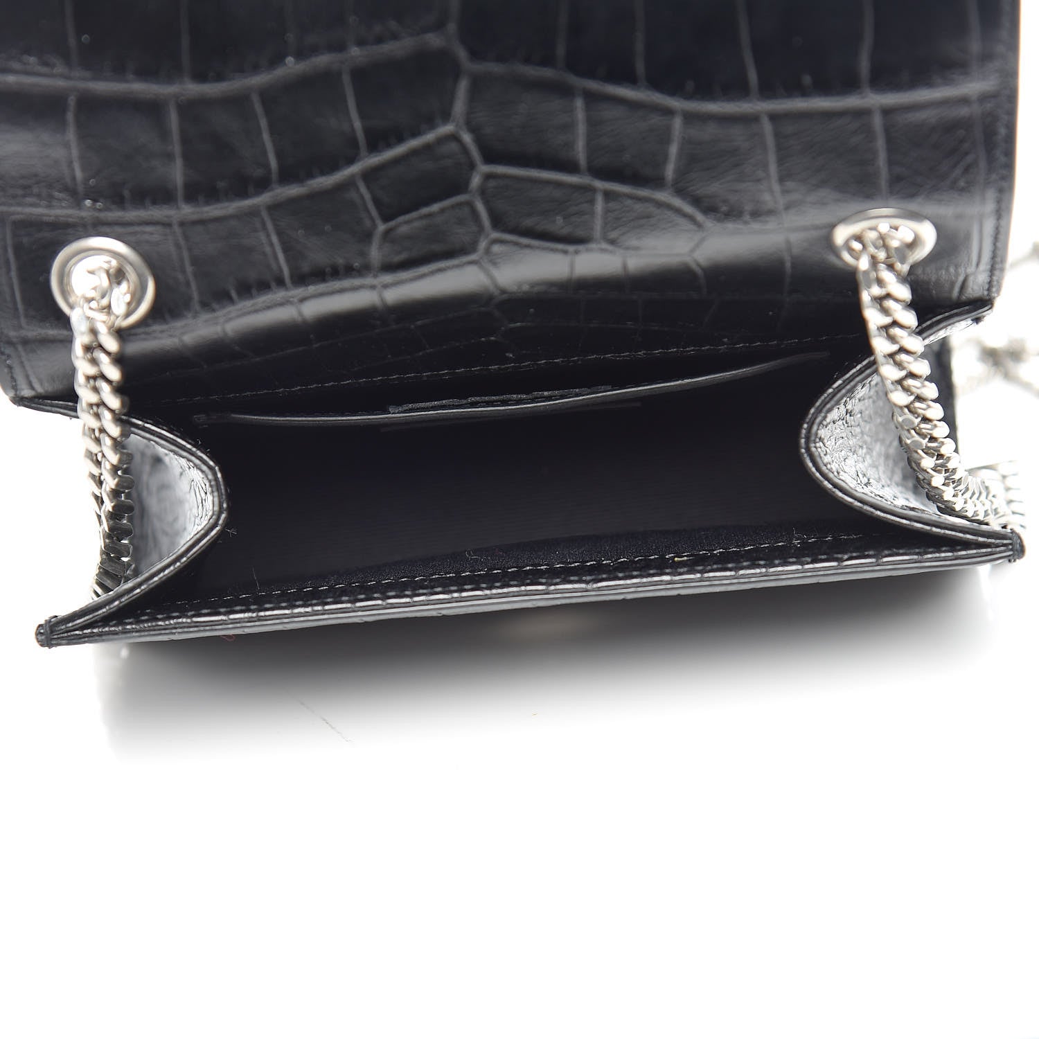 Saint Laurent Calfskin Crocodile Embossed Small Classic Monogram Kate Tassel Satchel Black 6 of 9
