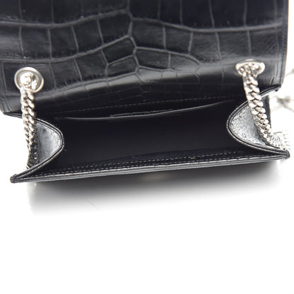 Saint Laurent Calfskin Crocodile Embossed Small Classic Monogram Kate Tassel Satchel Black 6 of 9