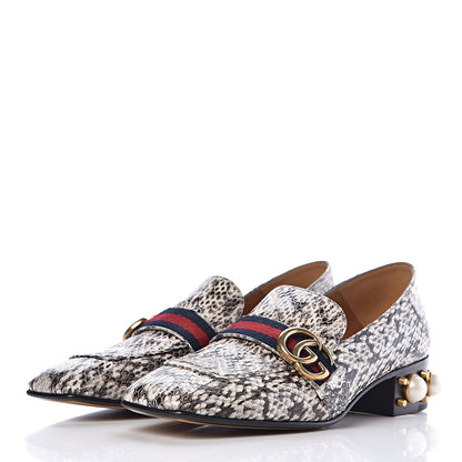 Gucci Elaphe Web Pearl Embellished Peyton Loafers 39 Roccia 3 of 14