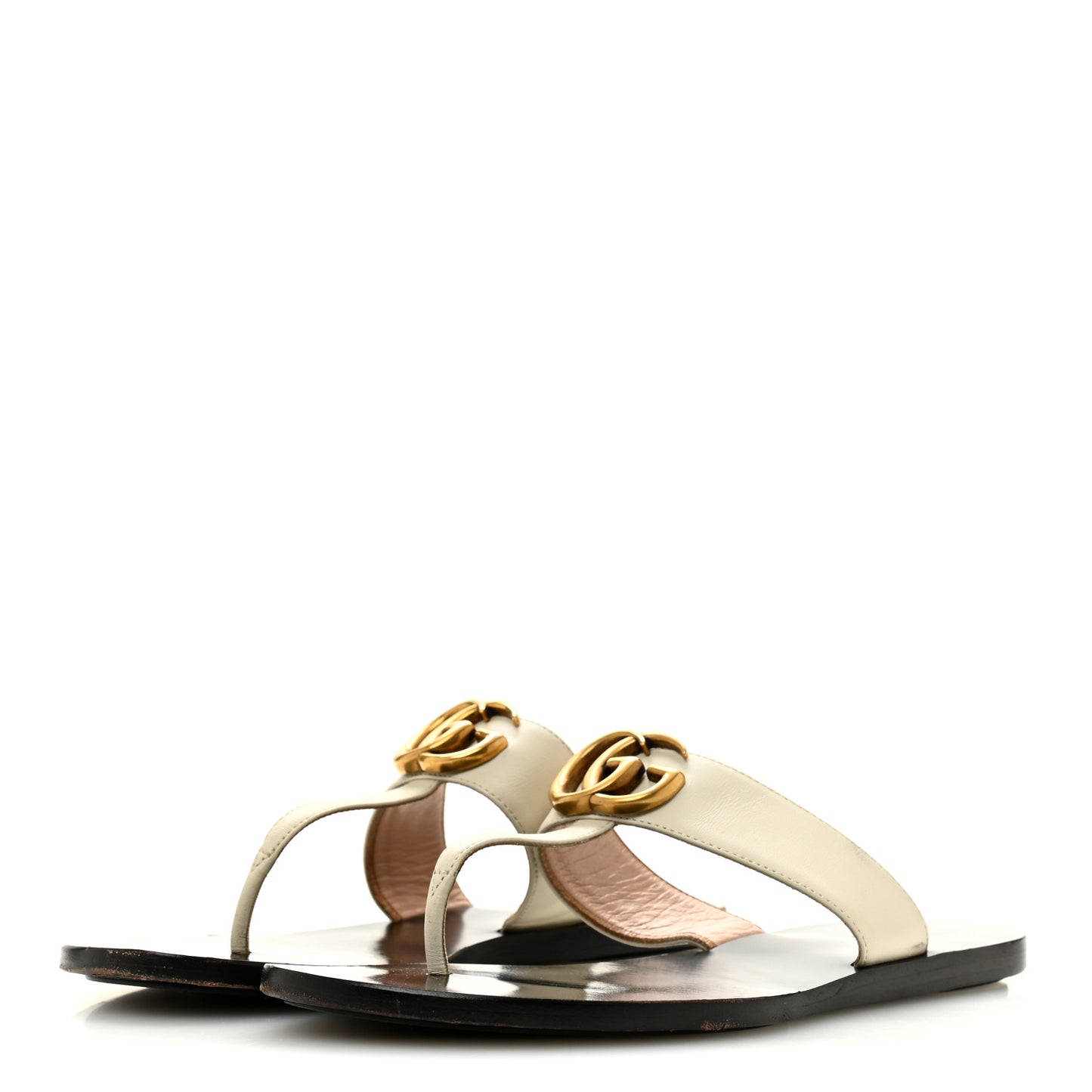 Calfskin GG Marmont Thong Sandals 36 Mystic White