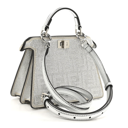 Fendi Crystal Vitello Laminato FF Petite Peekaboo I SEE U Satchel Crystal Argento 3 of 13
