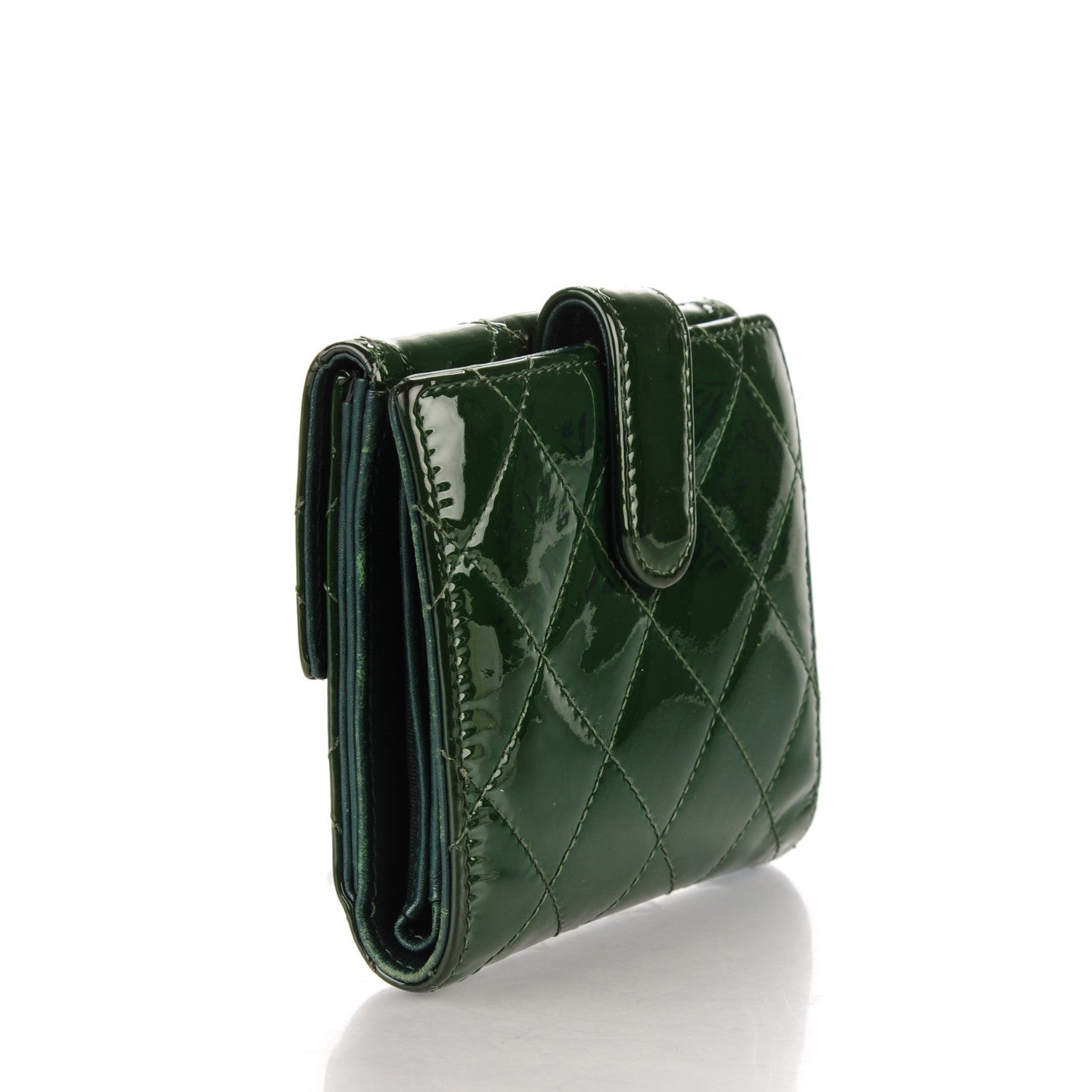 Chanel Patent Quilted Compact French Flap Wallet Dark Green 3 of 9