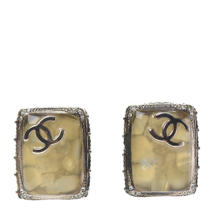 Chanel Gripoix Poured Glass Crystal CC Clip on Earrings Gold 1 of 4