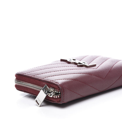 Saint Laurent Grain De Poudre Matelasse Chevron Monogram Zip Around Wallet Palissandre 5 of 8