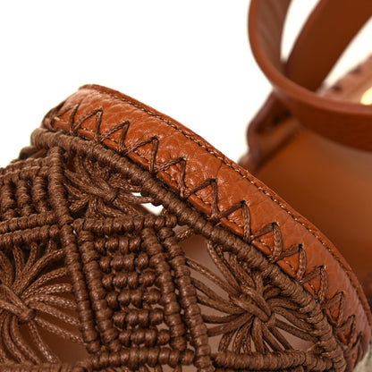 Valentino Garavani Calfskin Macrame Marrakech Ankle Strap Espadrilles 37 Brown 10 of 11