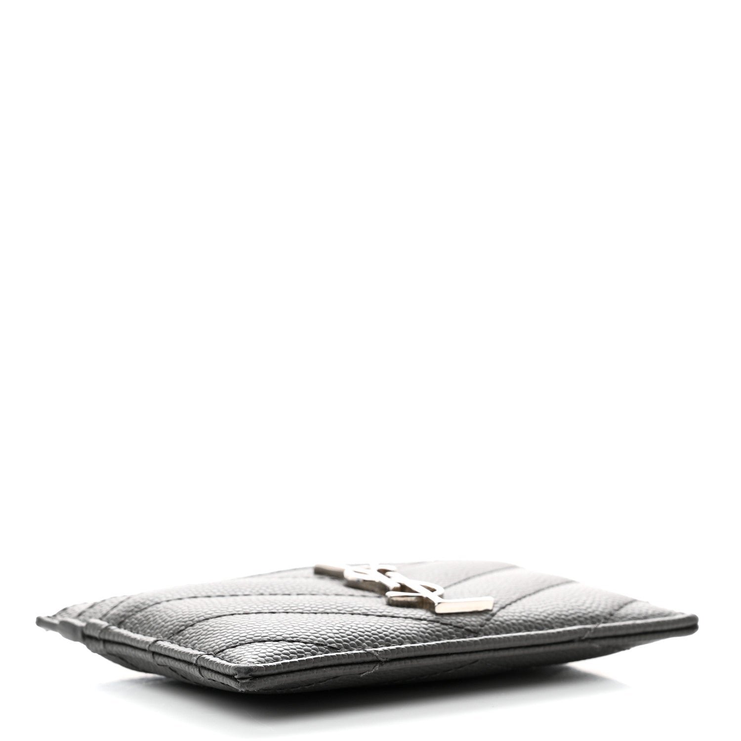 Saint Laurent Grain De Poudre Matelasse Chevron Monogram Credit Card Case Coal 4 of 9
