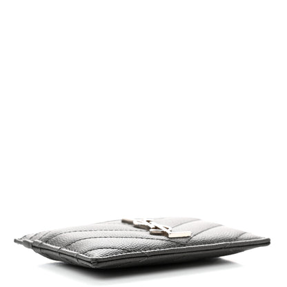 Saint Laurent Grain De Poudre Matelasse Chevron Monogram Credit Card Case Coal 4 of 9