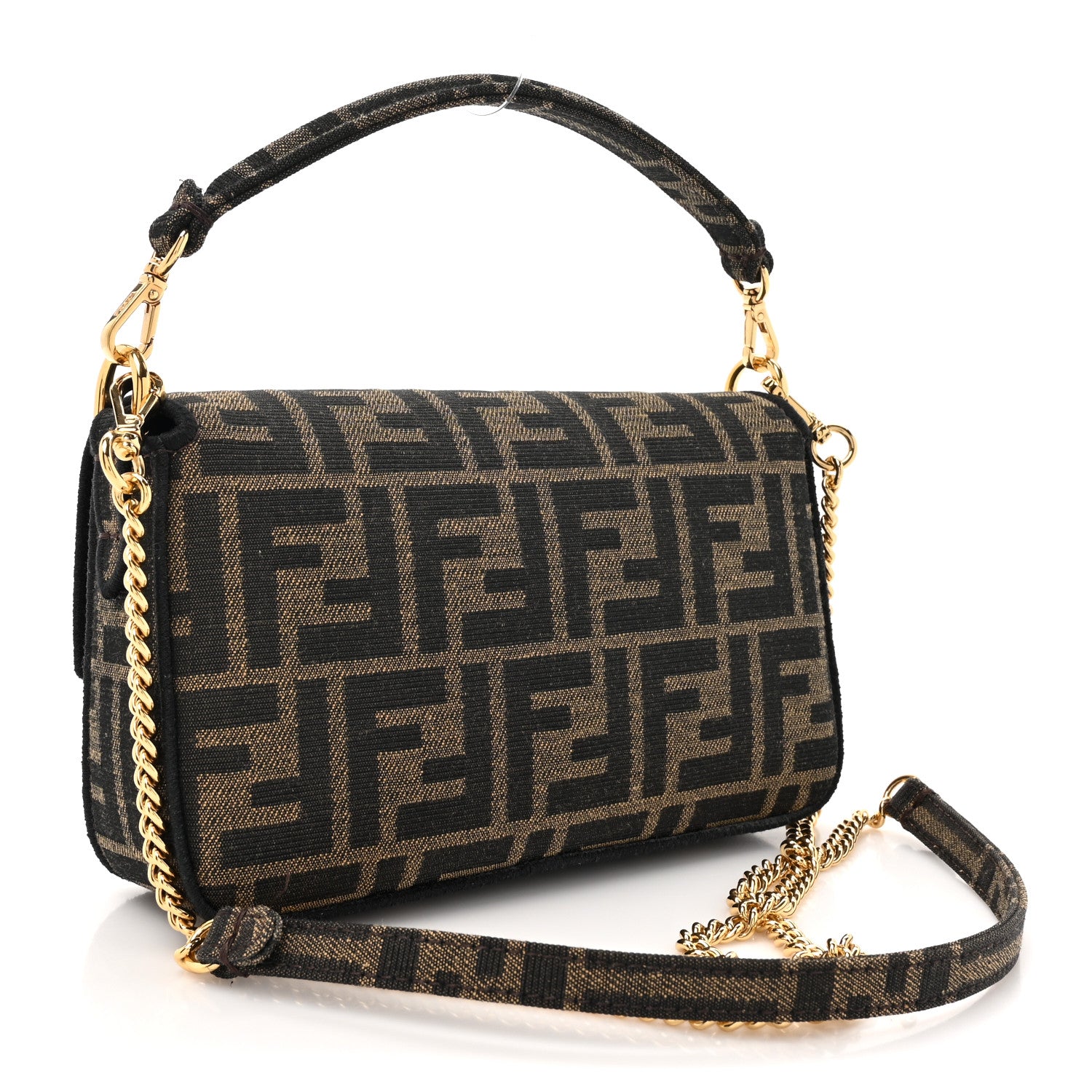 Fendi Fabric Jacquard FF 1974 Mini Baguette Tobacco Moro Black 3 of 10