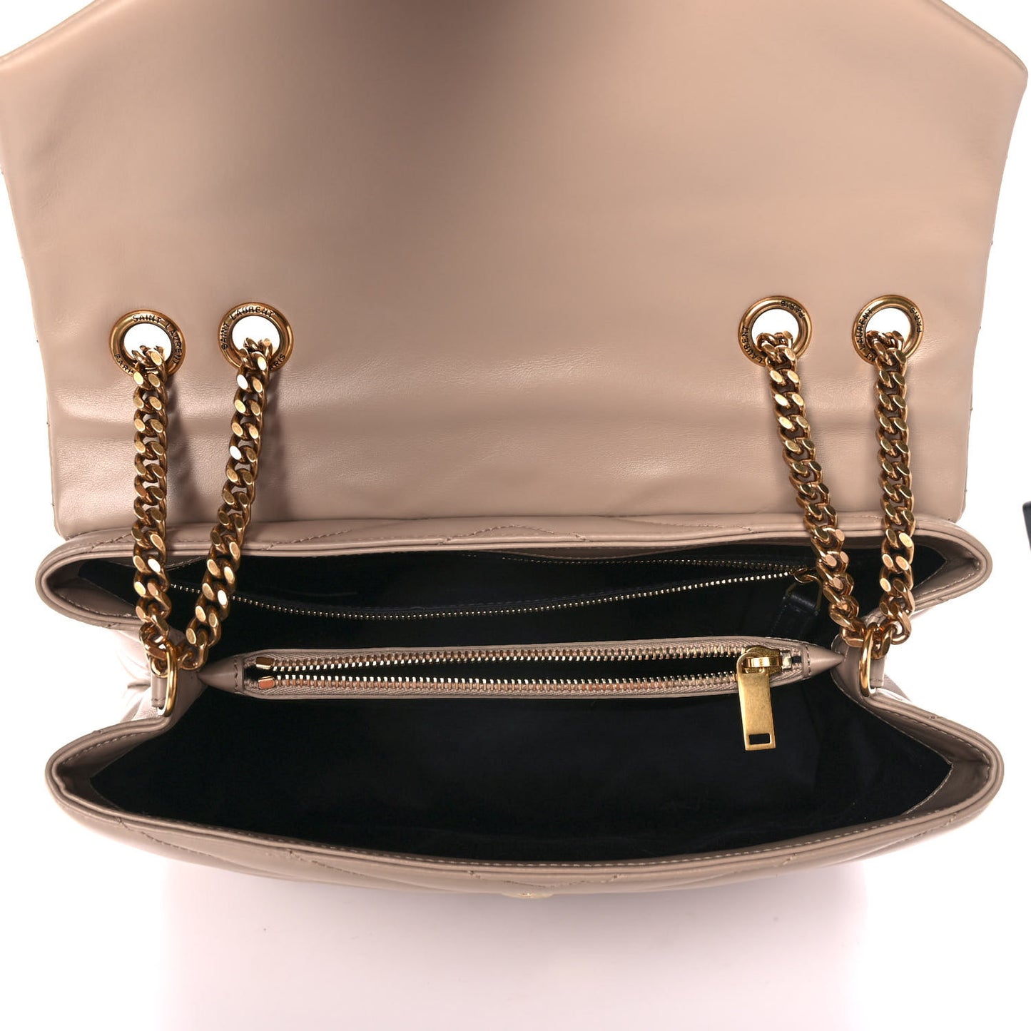 Calfskin Y Quilted Monogram Medium Loulou Chain Satchel Dark Beige