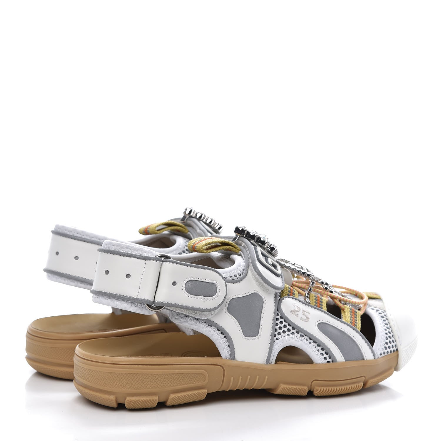 Gucci Mesh Fabric Tinsel Sport Sandals 37.5 White Silver 4 of 8