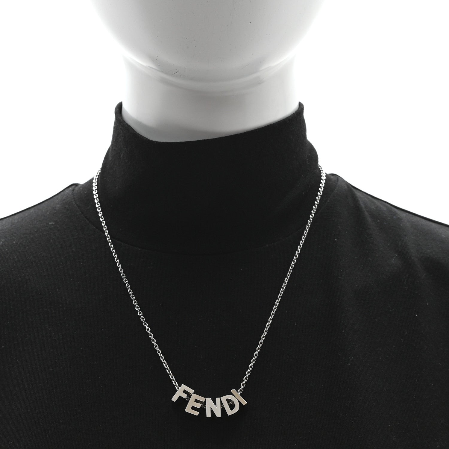 Fendi Metal Logo Charm Necklace Silver 2 of 4