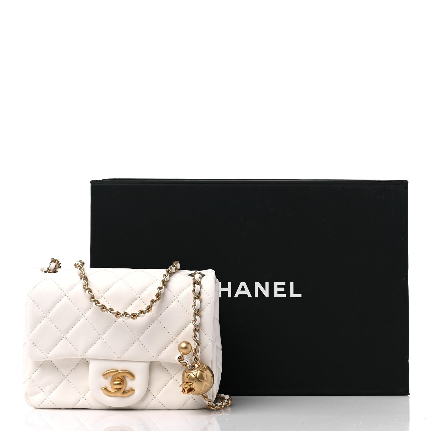 Lambskin Quilted Mini Pearl Crush Flap White