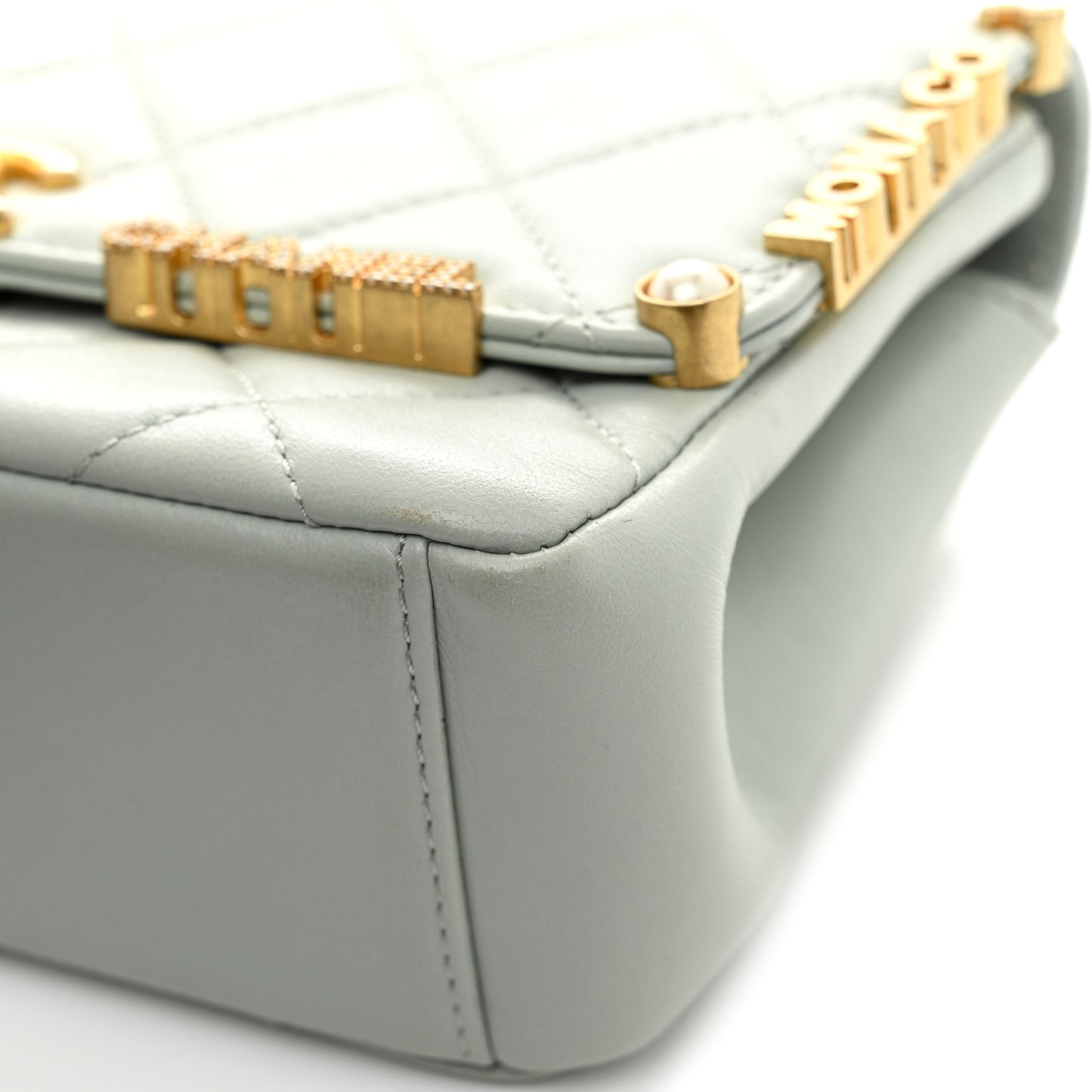 Lambskin Enamel Strass Quilted Mini Paris Monaco Flap Light Grey