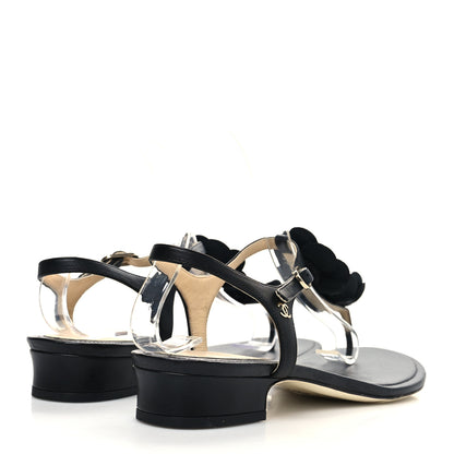 Chanel Pearl Camellia Sandals 38.5 Black 4 of 7