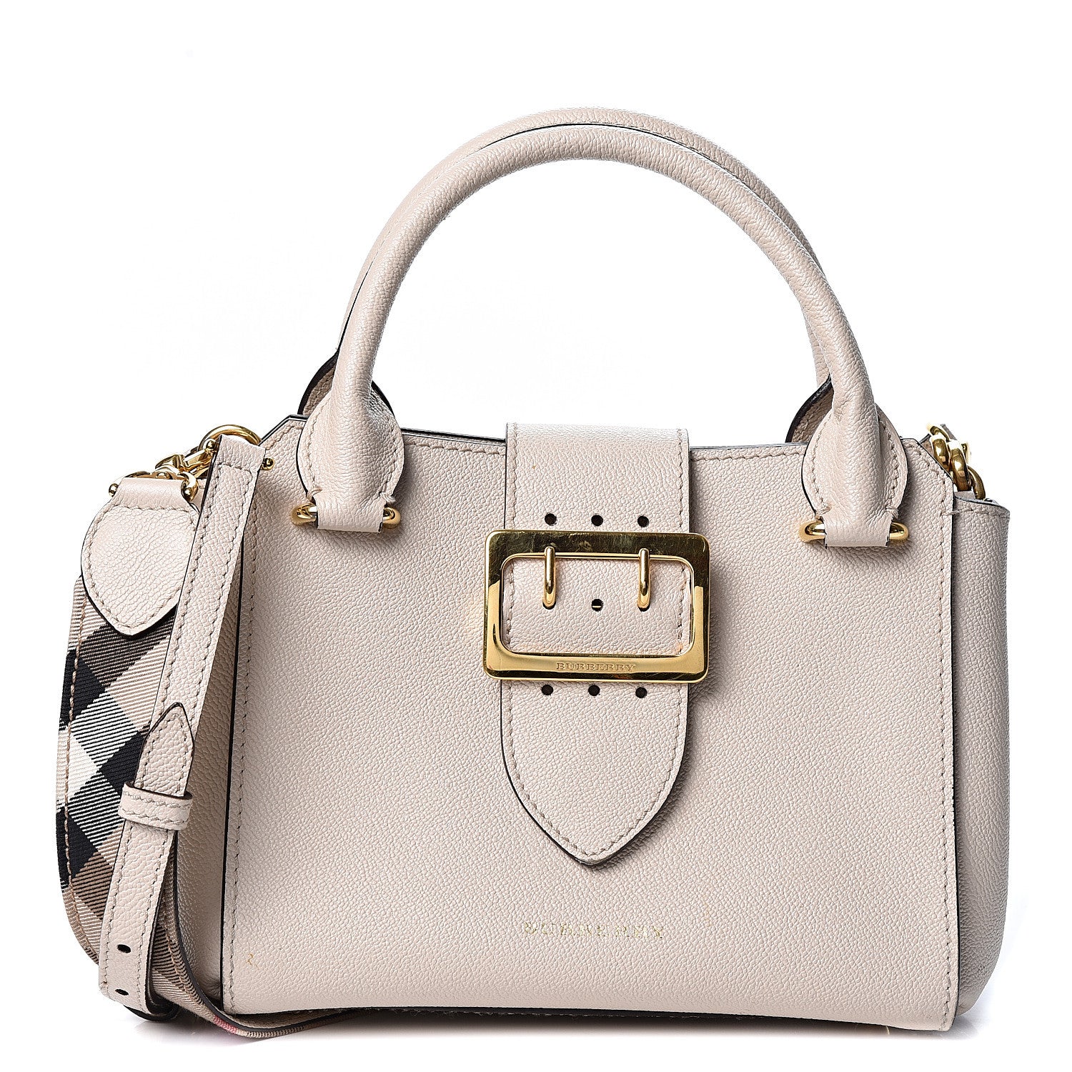 Burberry Soft Grain Calfskin Small Buckle Tote Limestone 1 of 12