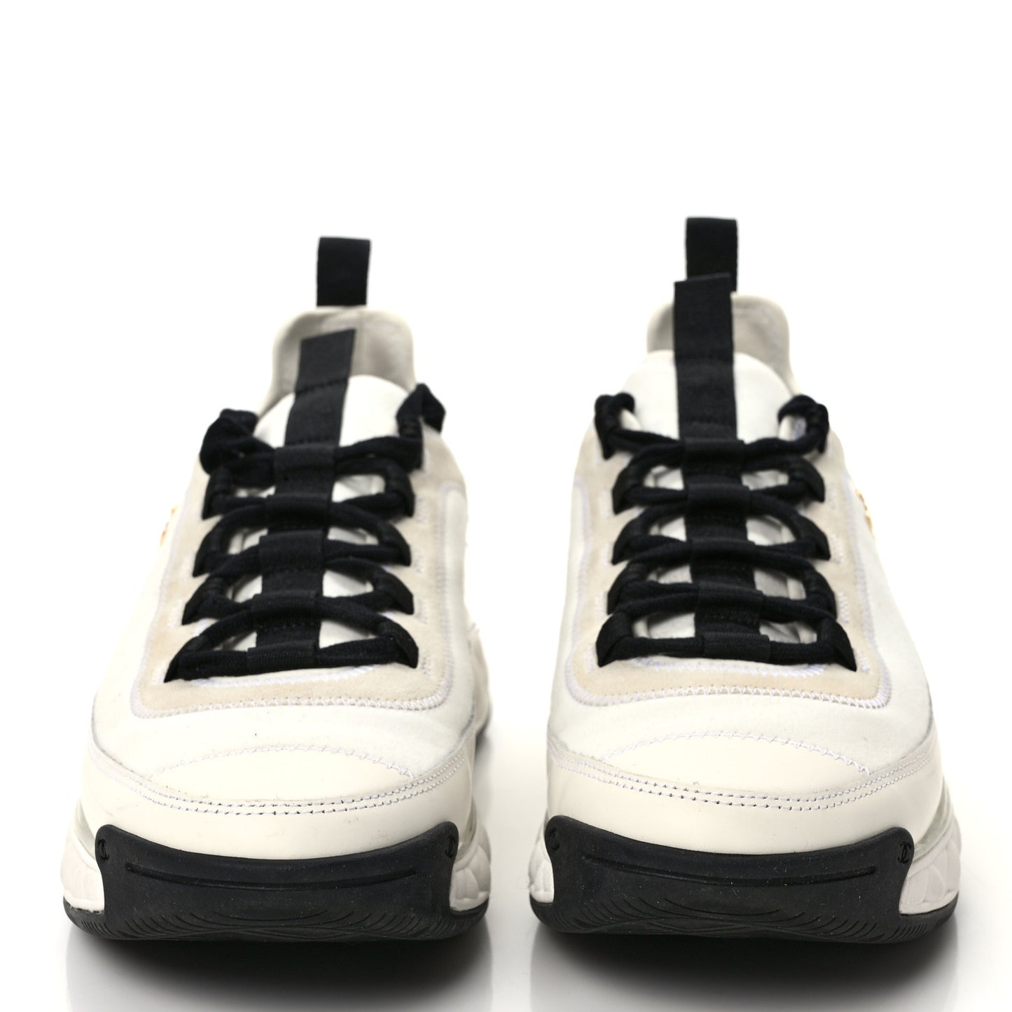 Velvet Calfskin Mixed Fibers CC Sneakers 40.5 Ivory Black
