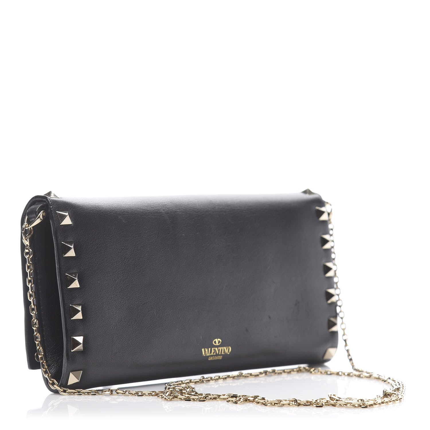 Valentino Garavani Vitello Rockstud Flap Wallet on Chain Black 3 of 10