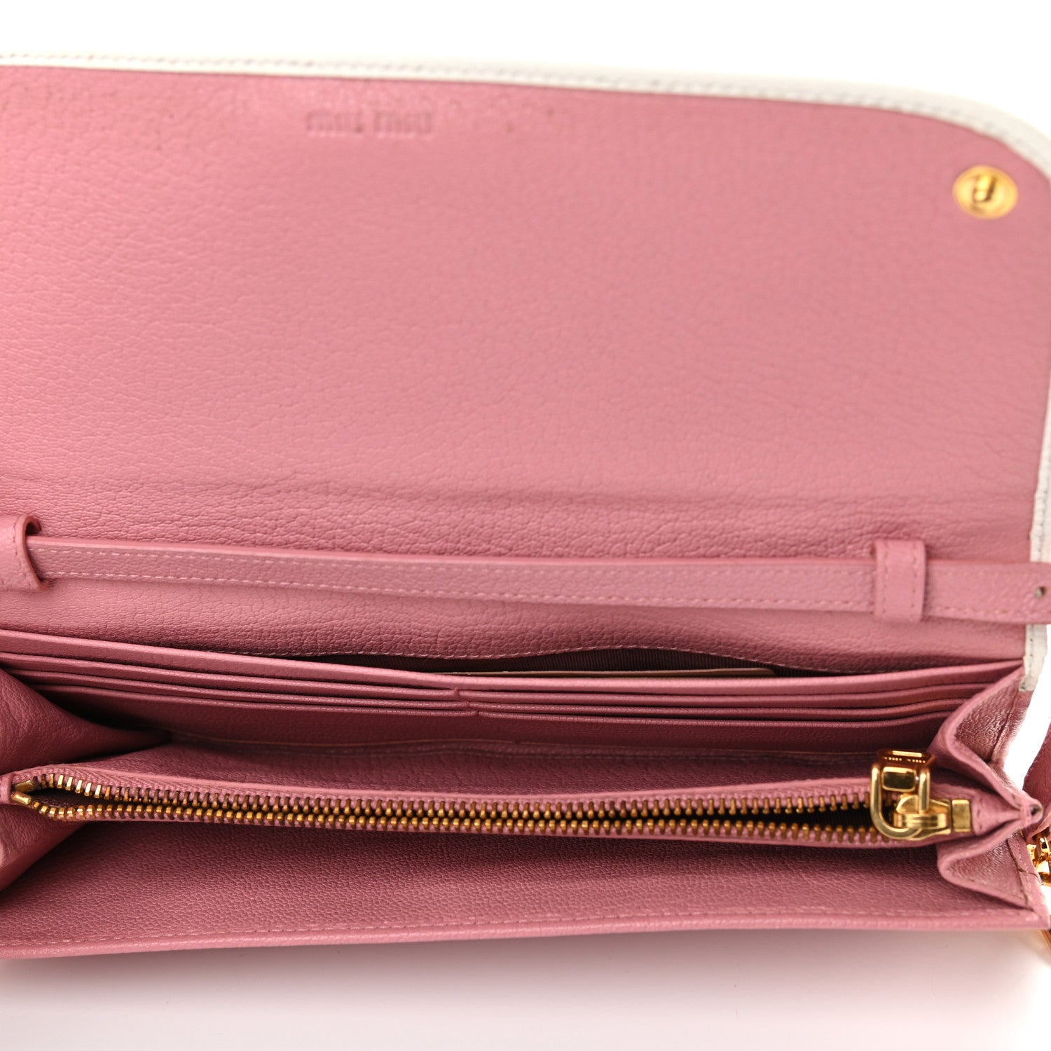 Miu Miu Goatskin Madras Bi-Color Wallet On Chain White Pink 5 of 12