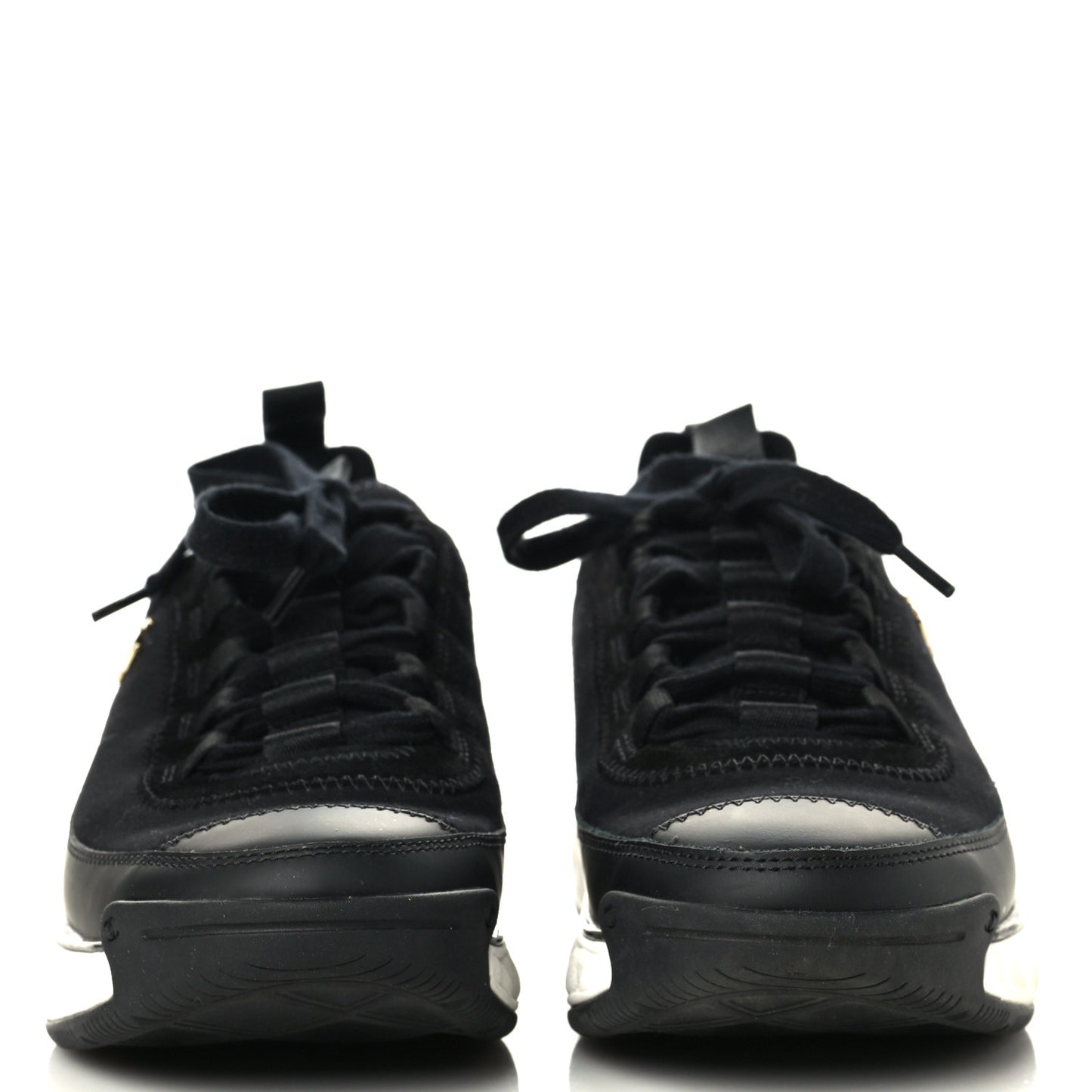 Velvet Calfskin Mixed Fibers CC Sneakers 36 Black