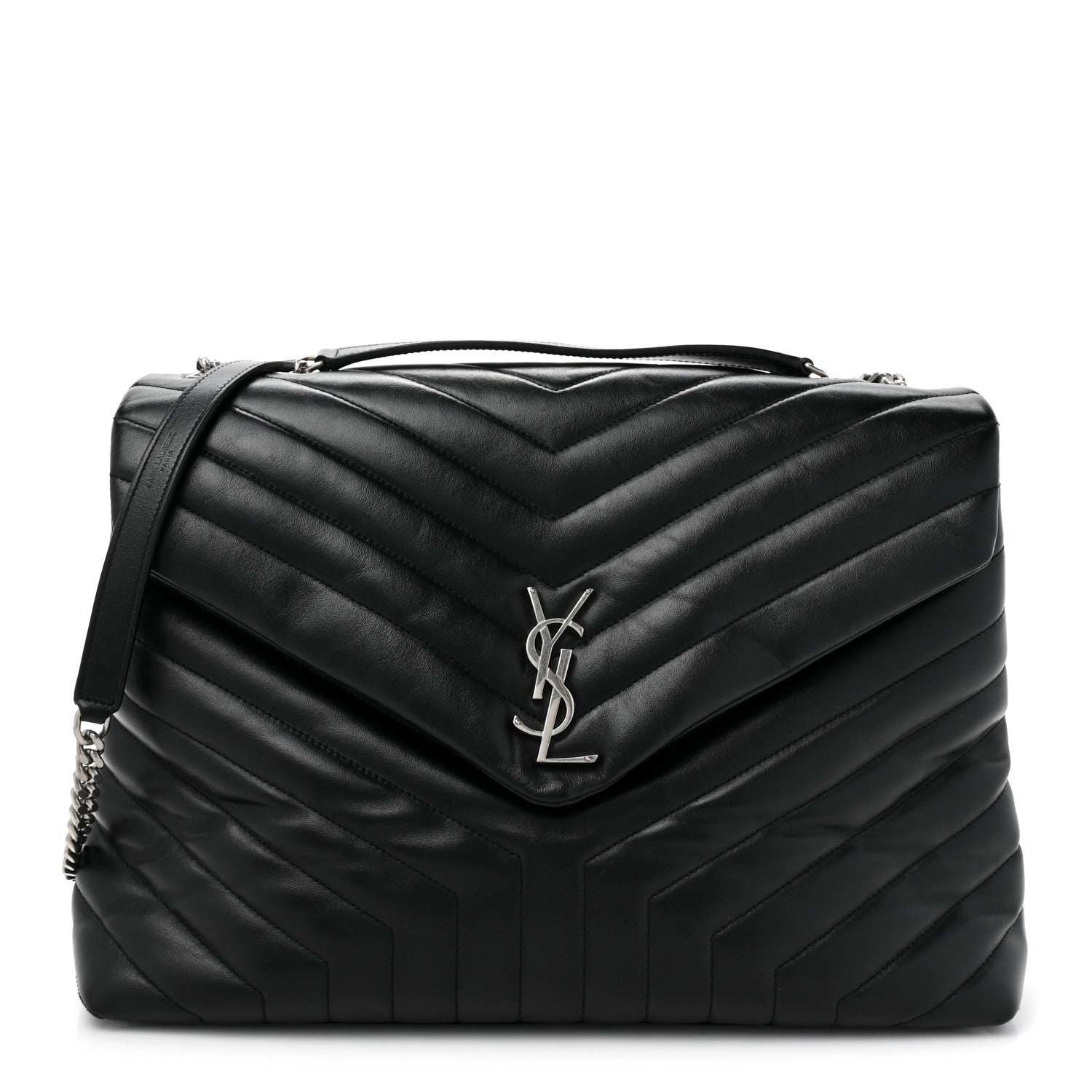 Saint Laurent Calfskin Y Quilted Monogram Large Loulou Chain Satchel Black 1 of 14