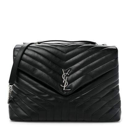 Saint Laurent Calfskin Y Quilted Monogram Large Loulou Chain Satchel Black 1 of 14